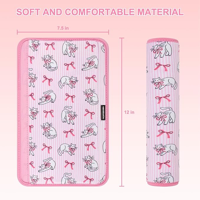 2 Pcs Plush Universal Seat Belt Cover Pad - 2-in-1 Soft Bag Handle Sleeve, Skin-Friendly & Breathable, Machine Washable, Cute Designs for Men Women Kids Car Accessories, Cute Style