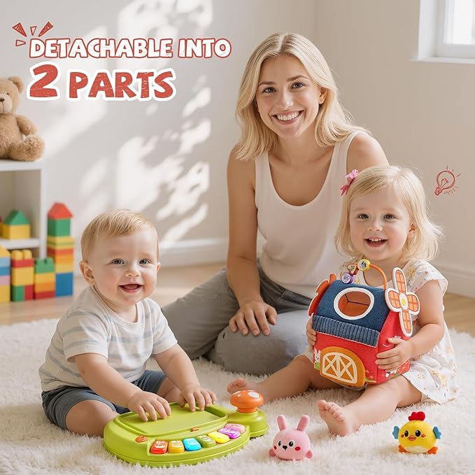 Baby Toys 6-12 Months, Musical Toys for 1 Year Old, Stuffed Farm Animals for Baby, 6 7 8 9 10 12 Month Old Baby Boy Girl Gifts, Sensory Montessori Toys for 1 Year Old