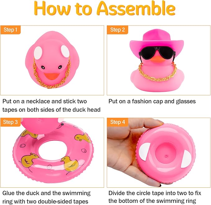 wonuu Car Accessories Rubber Ducks Dashboard Decorations Rubber Duck Pink Accessories Dashboard Duck Car Decorations Car Ducks for Dashboard Car Duck Car Dashboard Decorations, BG-pink-cowboypink-pink
