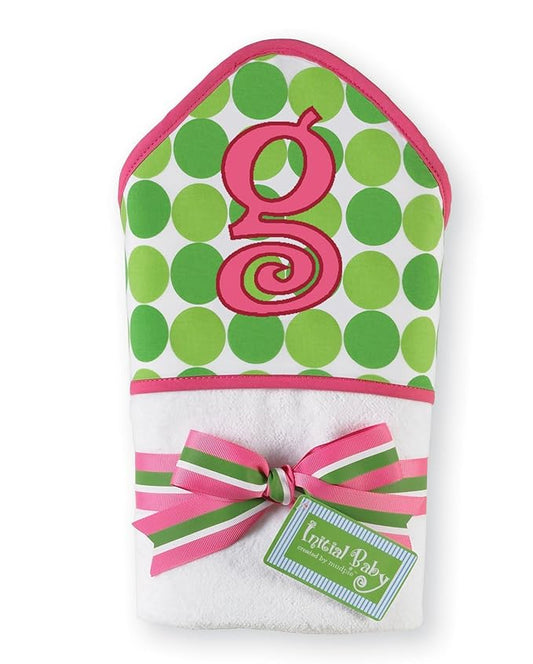 Baby Girl Pink Initial Hooded Terry Towel, Letter G
