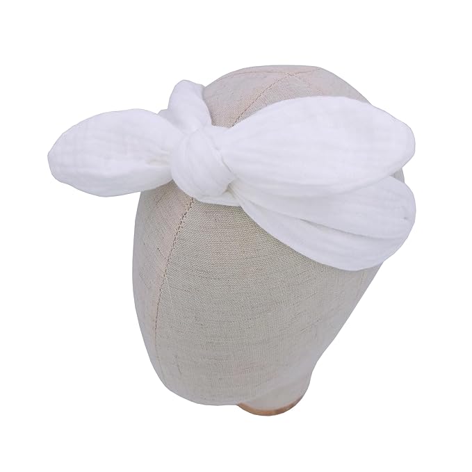 Sugarmelon Original Cotton Gauze Headband for Newborn Toddler Infant Baby Girl Kids Muslin Cotton Hair Bow Headbands Turban Elastic Hair Bands (6 pcs Knot Headband)