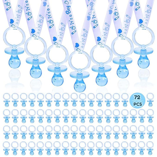 72 Cute Pacifier Necklaces for Boys & Girls - Acrylic Pacifier Necklace Set for Baby Shower Favors, Gender Reveal Party, Table Scatter or Necklace Game (Blue)