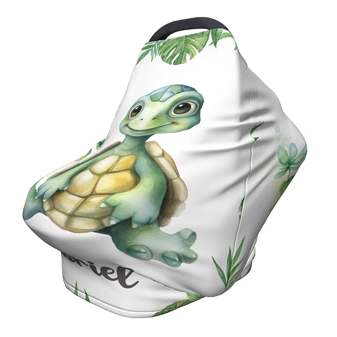 Personalized Car Seat Covers for Babies with Name – Multi-use Breastfeeding Cover Custom Turtle Carseat Canopy Cover, Infant Stroller Covers for Boys and Girls