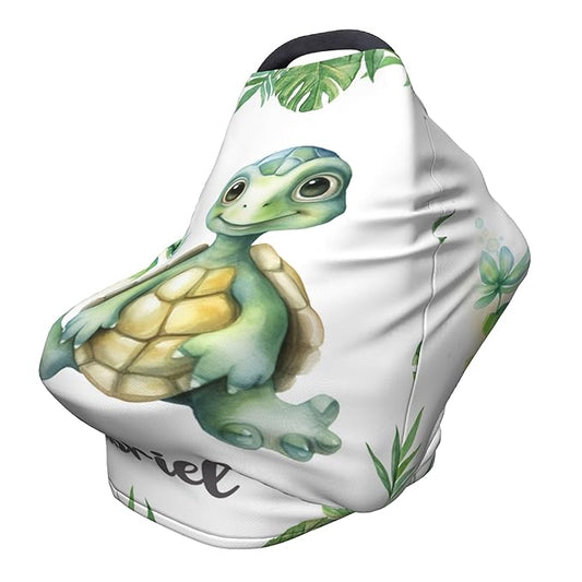Personalized Car Seat Covers for Babies with Name – Multi-use Breastfeeding Cover Custom Turtle Carseat Canopy Cover, Infant Stroller Covers for Boys and Girls