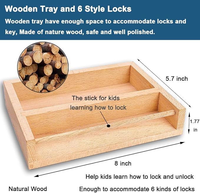 Inslat Montessori Lock and Key Toy Set for Toddlers, Educational STEM Lock Toys Matching Games Set with Wooden Tray for 3-5 Year Old Kids