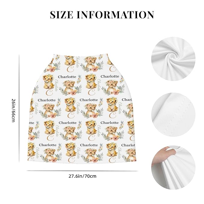 Personalized Lion Baby Car Seat Cover with Name,Multi-Use Canopy for Nursing, Strollers,Shopping Carts,Customized Breastfeeding Cover, Full Privacy,Infant Stroller Cover