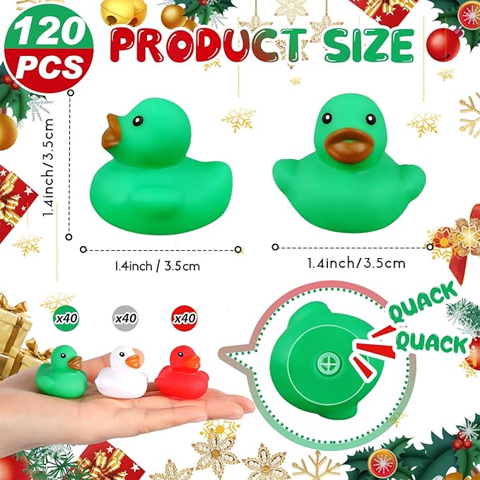 Hiboom 120 Pcs 120 Pcs Christmas Rubber Ducks Bath Ducks Bulk Squeak Rubber Duckies Bath Toy for Shower Bathtub Pool Party Games Cruise Birthday Christmas Holiday School Classroom (1.4 Inch)