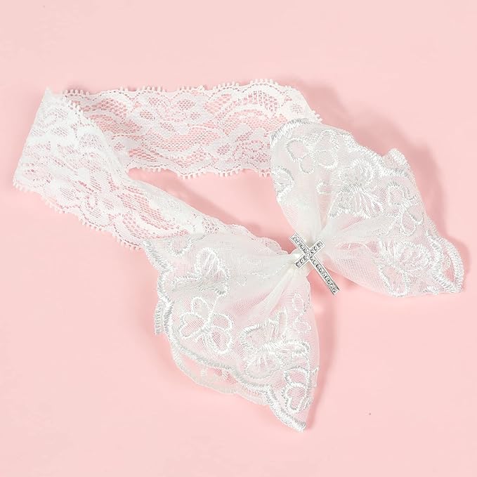 BBTDIN Baptism Christening Headbands Baby Girls Flower Lace Hair Hand White Bow BBG11 (B1-Bow with Cross)