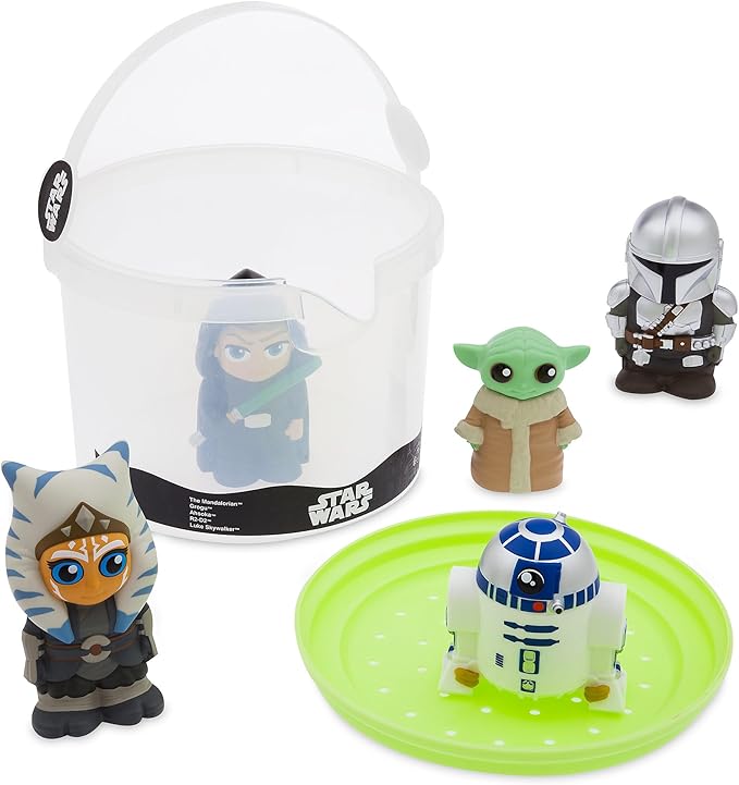 Disney Store Official Star Wars: The Mandalorian Bath Toys Set - Includes 5 Detailed Toys with a Straining Storage Bucket - Bath Time Fun and Water Play Set for Kids