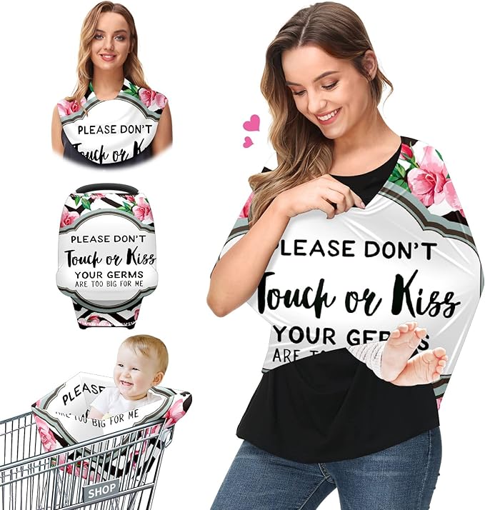 Baby Car Seat Stroller Covers Don't Touch Flower Chevrons New Mom Nursing Cover Breastfeeding Scarf Soft Breathable Stretchy Coverage Carseat Canopy Cover for Boys and Girls