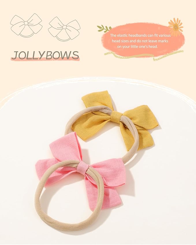 jollybows 20pcs Baby Girls Nylon Hair Bows Headbands Linen Hair Bands Elastic Hair Accessories for Kids Infants Newborn
