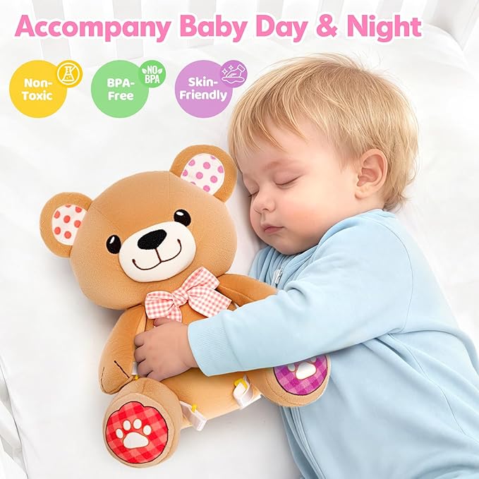 Hodurgyi Baby Toys 6-12 Months, Bear Musical Plush with Lights,ABCs,Animal Sounds, Numbers, Infant Early Learning Toy, Christmas Birthday Gifts for 6+ Month Boys &Girls
