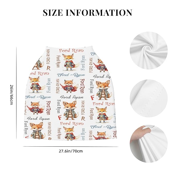 Personalized Baby Car Seat Covers for Babies, Custom Fox Nursing Breastfeeding Carseat Canopy with Name, Infant Stroller Covers for Newborn Girls Boys, Breathable Carseat Cover