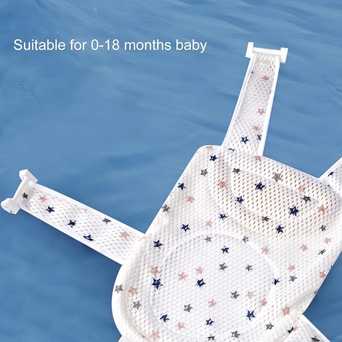 Bath Seat Support Net, Five Corner Skid Proof Universal Breathable Mesh Soft Headrest Baby Bath Net for Infant (Blue)
