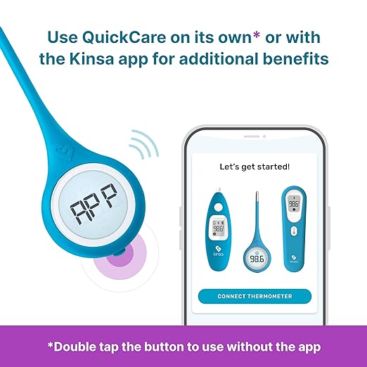 Kinsa QuickCare Smart Digital Thermometer for Adults, Kids and Babies, Oral, Rectal & Underarm Thermometer, App-Connected Fever and Symptom Tracking, Fast Accurate Readings