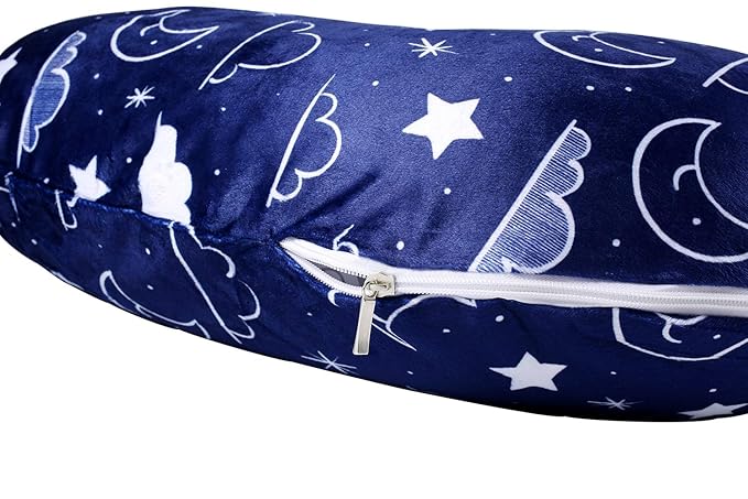 Newborn Lounger Cover - Hypoallergenic Minky Fitted Cover for Boppy Lounger Pillow - Stain-Resistant & Soft Baby Lounger Replacement Cover (Navy Blue, Stars and Clouds)