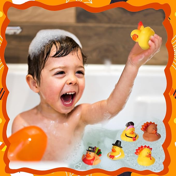 50Pcs Thanksgiving Rubber Ducks Bulk,Thanksgiving Party Favors Rubber Duckies,Mini Duck for Jeeps Ducking Bath Toys,Holiday Goodie Bag Fillers,Birthday Gifts Classroom Game Prizes for Kids