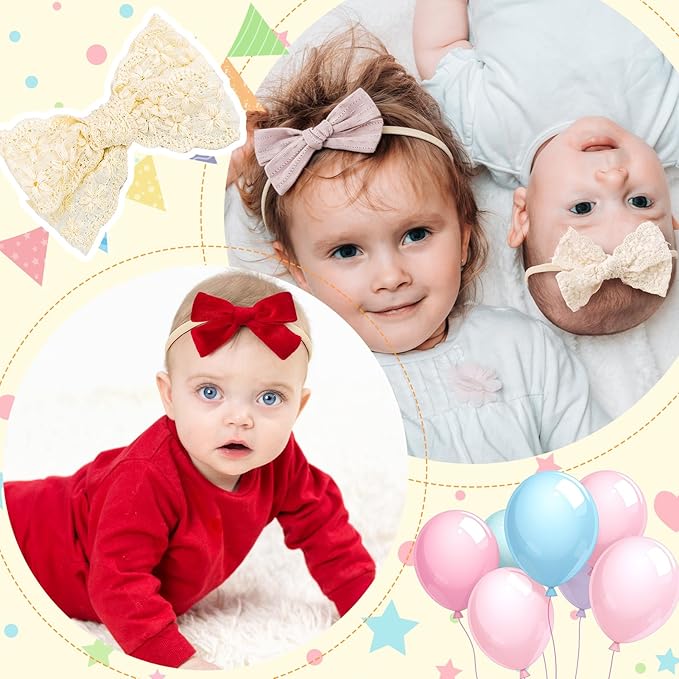 20 Pack Baby Girls Hair Bows Headbands Nylon Elastic Hair Bands Ribbon Bow Hair Accessories for Newborns Infants Toddlers Photo Props