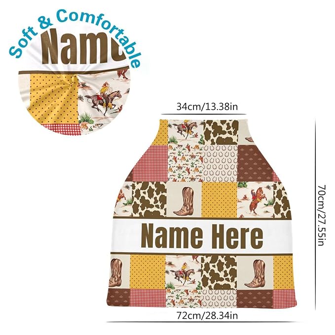 Personalized Cowboy Baby Car Seat Cover for Babies with Name, Custom Western Style Baby Car Seats Canopy for Boys Girls, Nursing Breastfeeding Stroller Covers Infant Car Seat Blanket for Newborn