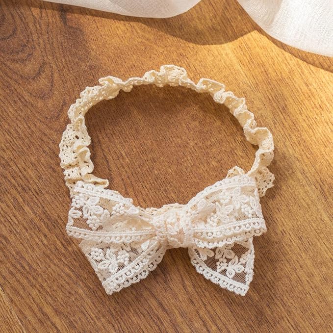 Lace Flower Bow-knot Baby Girls Headband Birthday Infant Wrap Elastic Baby Turban Hairband for Newborn Infant Toddler Kids (Style 1)