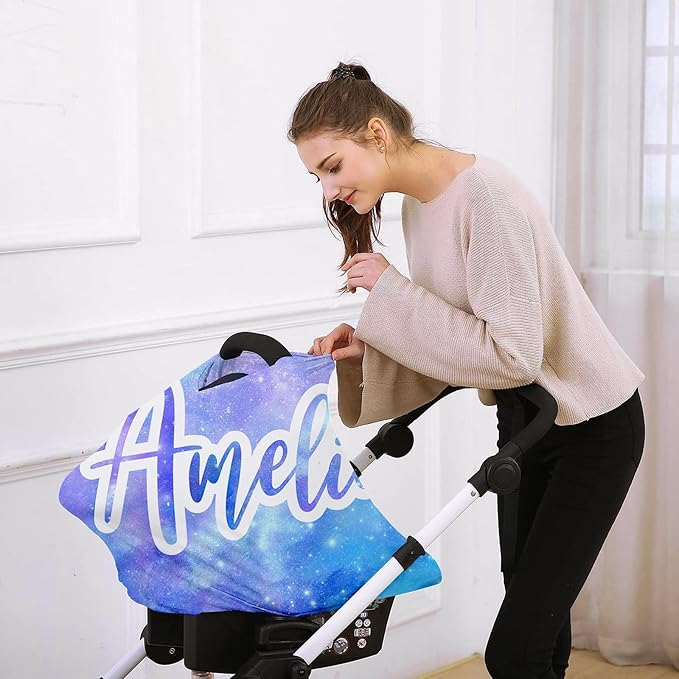 Personalised Car Seat Cover for Babies - Multi-use Carseat Canopy Cover with Name, Light Purple Car Seat Covers, Christmas Birthday Gifts for Infant Boys and Girls