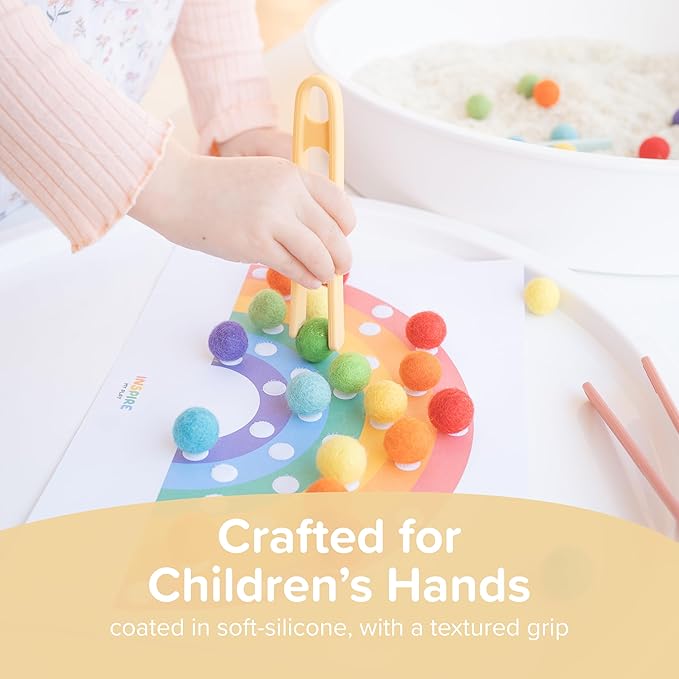 Inspire My Play 3 x Coral Silicone Mini Tongs for Kids - Kids Tweezers for Fine Motor - Small Toddler Tongs - Child Sensory Toys and Accessories