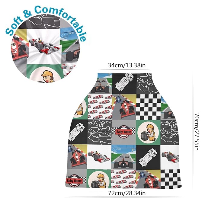 Personalized Baby Car Seat Cover for Babies, Custom Name Baby Car Seats Canopy for Boys Girls, Nursing Breastfeeding Stroller Covers for Infant Newborn, Shower Gift for Baby (Race Car)