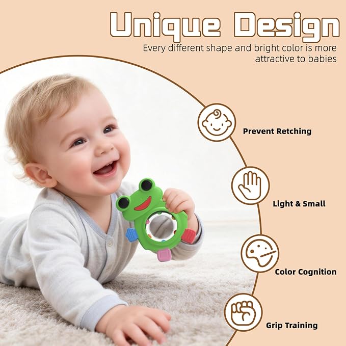 Baby Teething Rings Toys,Over Sized of A Frog Infant Toys Relief Teethers for Babies 3-6-12-18 Months,Sensory Toys Rattle Teether Silicone Teether Relief Chew Soothing,BPA Free