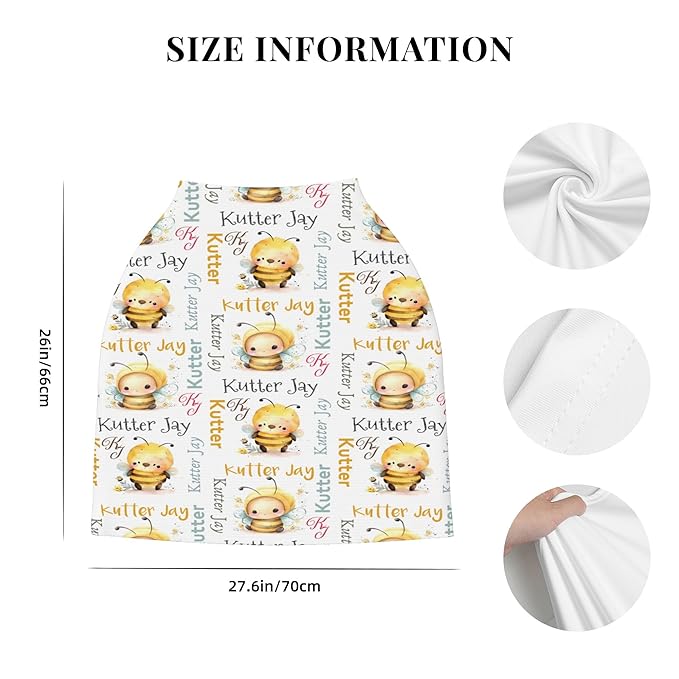 Personalized Bee Baby Car Seat Cover with Name,Multi-Use Canopy for Nursing, Strollers,Shopping Carts,Customized Breastfeeding Cover, Full Privacy,Infant Stroller Cover