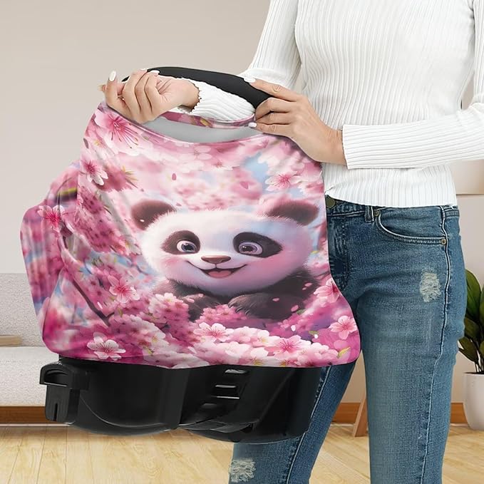AFPANQZ 3D Panda Car Seat Covers for Babies Stretchy Lightweight Soft Nursing Cover Breastfeeding Shield Carseat High Chairs Gender Neutral Shopping Carts Infant Baby Beanie and Bags