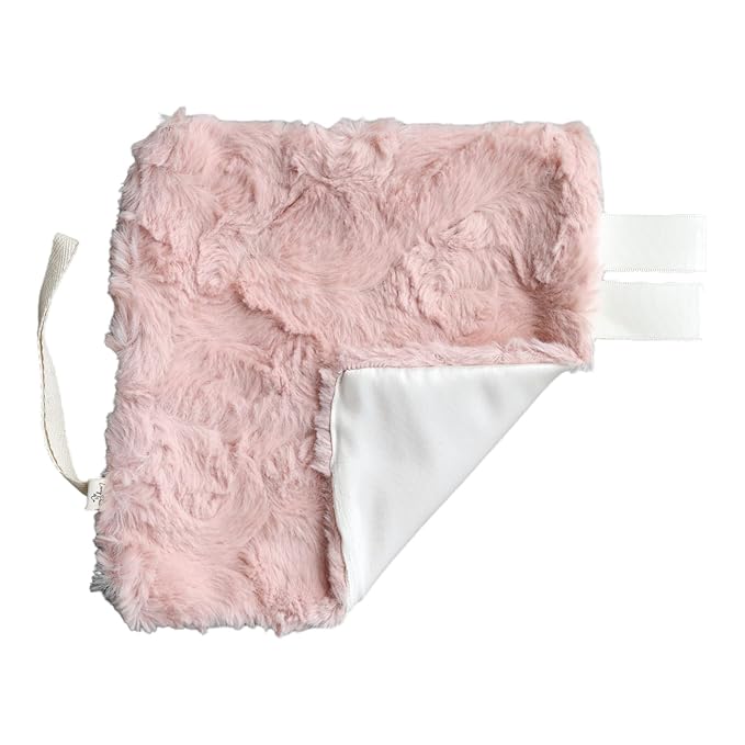 Handcrafted Plush Baby Mini Blanket Pacifier Holder (Dusty Pink Fur & Cream Satin)