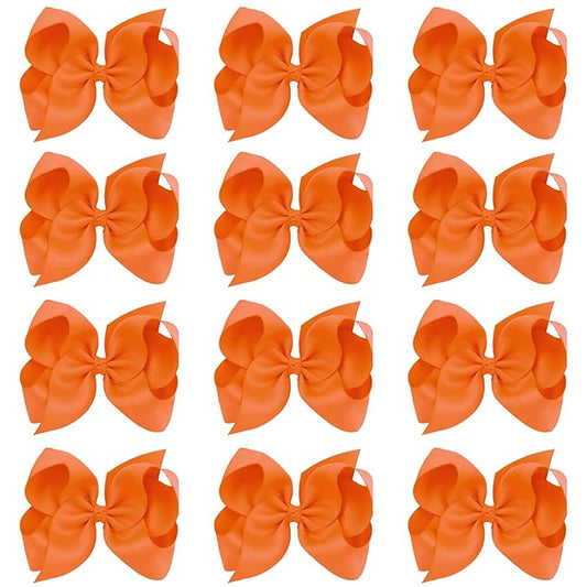Oaoleer Big Hair Bows for Girls 12 PCS 6" Orange Grosgrain Ribbon Large Boutique Bow Alligator Clips Hair Accessories for Toddlers Little Girls Kids