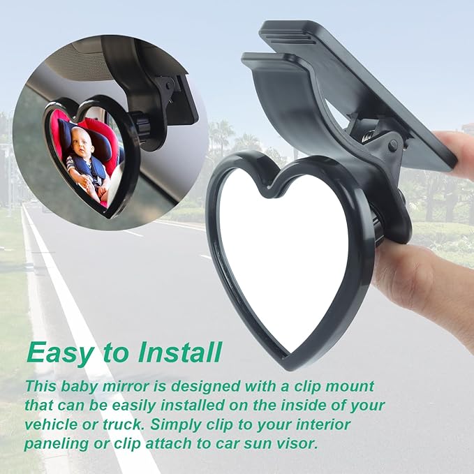 Baby Car Mirror Rear Facing,Convex Rear View Baby Mirrors for Cars,Automotive Interior 360 Degrees Adjustable Love Mirrors to See Kids,Babies,Infants and Newborn(Clip on Install)