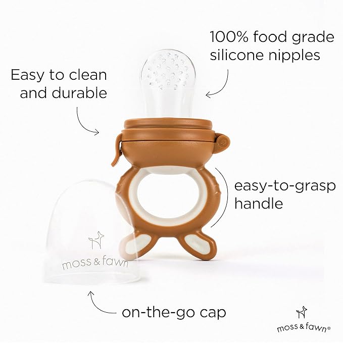 Moss and Fawn Little Explorer Kit - Silicone Frozen Breast Milk Popsicle Kit with Forage Feeder, Teething Popsicle Ice Cube Tray, & Gather & Roll Baby Feeding Bib - BPA, PVC, & Lead-Free - Foliage