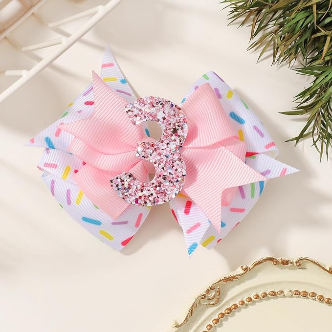 Birthday Hair Bow Hair Clips for Girls 1 2 3 4 5 6 Years, Baby Girl Accessories Bow Birthday Decorations, Pink Baby Girls Ice Cream Hair Bows Clips for 3th