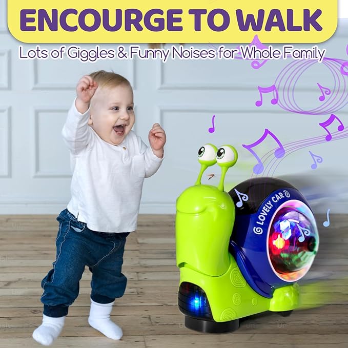 Hunfur Auto-Sensing Snail Crawling Toy,Dynamic LED Lights Music Interactive Toy for Baby Infant Boy Girl, Funny Birthday for Toddler