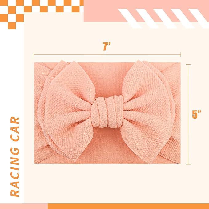 YanJie 2PCS 7’’ Orange Bows for Baby Girls Checkered Headband Double Layered Bow Infants Toddler Hair Accessories Newborn Headbands Baby Clothes