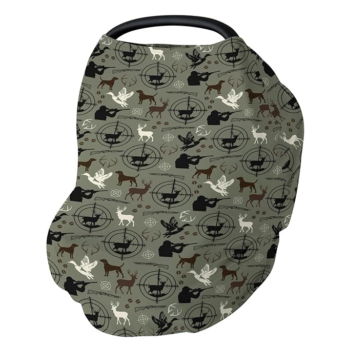 Green Hunting Deer Hunting Duck Baby Car Seat Covers Dog Hunter Stretchy 5-in-1 Cover Hunting Animals Lover Gift Adjustable Infant Carseat Canopy Cover Elk Duck Hunter Breathable Nursing Cover-Up