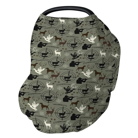 Green Hunting Deer Hunting Duck Baby Car Seat Covers Dog Hunter Stretchy 5-in-1 Cover Hunting Animals Lover Gift Adjustable Infant Carseat Canopy Cover Elk Duck Hunter Breathable Nursing Cover-Up