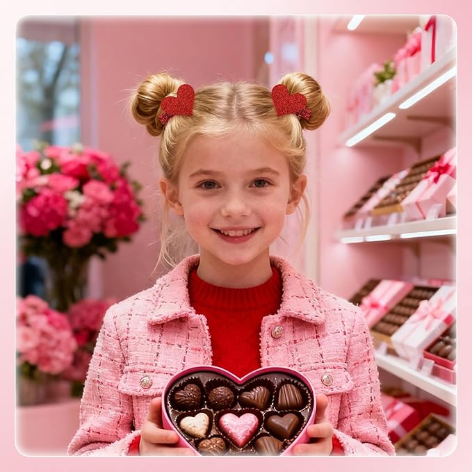 YanJie 2pcs Valentines Day Hair Clips for Girls Glitter Heart Clip Red Hair Accessories for Women Cupid Accessories Cute Hairpin Girl Valentine Gifts
