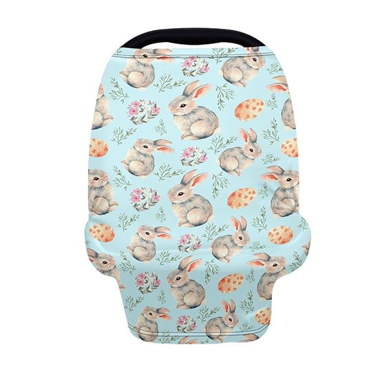 Wanyint Easter Rabbit Eggs Flower Blue Car Seat Covers for Boys Girls, Nursing Cover Carseat Canopy Baby Breastfeeding Cover Multi-use Nursing Scarf Infant Stroller Cover