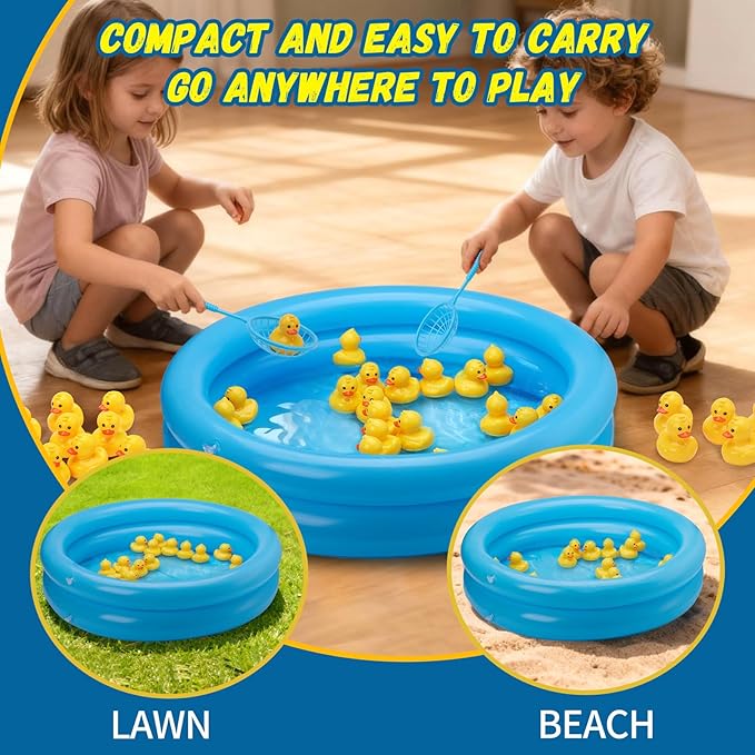 Duck Pond Matching Game Toys for Kids - 20 Plastic Ducks with Numbers,25" x 5" Kiddie Pool | Storage Bag, 2 Nets-Fun Memory Games - Water Outdoor Game for Children,Preschooler, Birthday Party Carnival