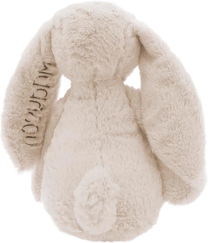 Personalized Super Soft Plush Bunny - Stuffed Animal Toy for Kids - Custom Gift with Embroidered Name on Ear for Easter, (Beige, Medium)