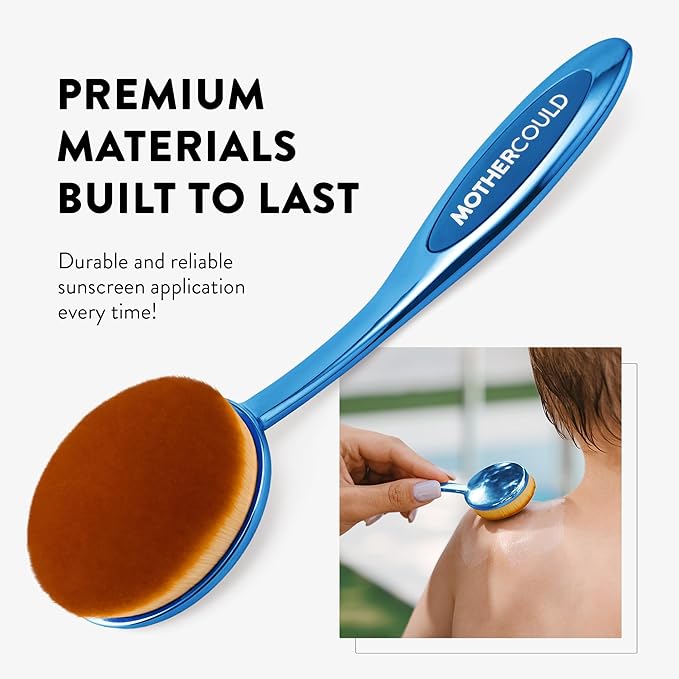 Mothercould Premium Sunscreen Brush Set Kids & Baby Sunblock Applicator with Metal Handles, Travel Bag, 2 Brushes, 2 Caps, & Cleaning Mat Mess-Free Sun Care (2 Pack) (Blue)