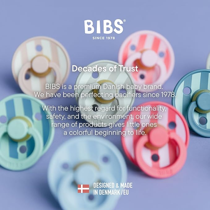 BIBS Studio Pacifier 4-Pack, BPA Free Pacifiers, Round Nipple. Natural Rubber Latex, Made in Denmark, Size 2 (6-18 Months), Ivory/Sage