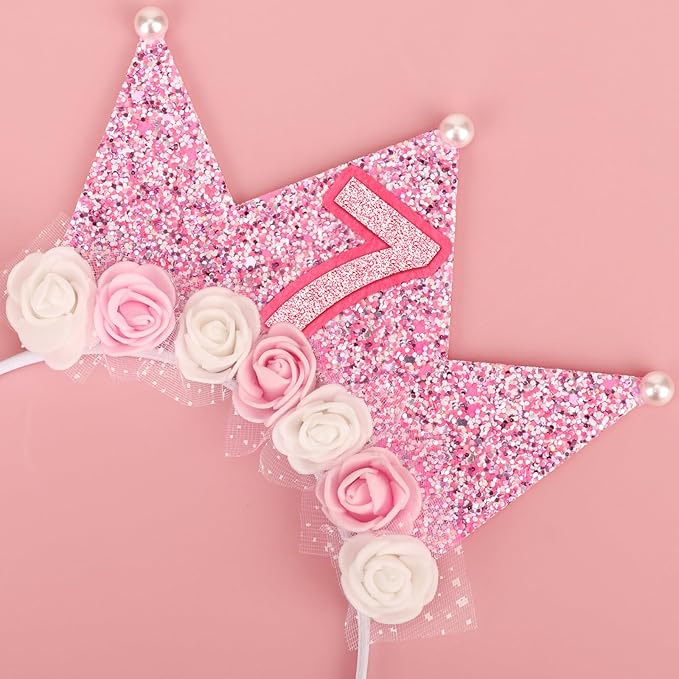 BQUBO 7th Birthday Decorations for Girls Little Girls Birthday Headband & Fairy Wands Star Glitter Princess Wand Set for 7 Year Old Girl Gift Birthdays Decorations Princess Dress Up Party Favors