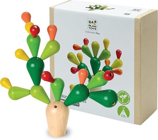 PlanToys® Balancing Cactus | Montessori Wooden Toy for Toddlers | STEM Game for Fine Motor Skills, Logic & Coordination | Eco-Friendly Educational Toy for Kids Ages 3+