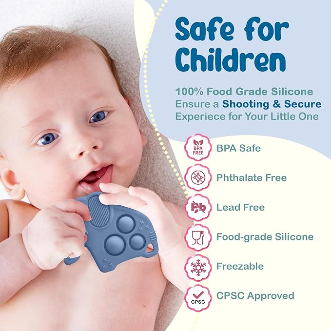 Silicone Baby Teething Toys, Soft Teether Set for Sore Gums, BPA Free Chew Toys for Infants 3+ Months, Textured Teething Relief, Easy Grip Design (Dark Blue)