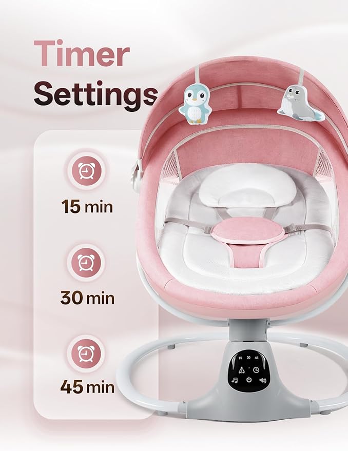 Electric Baby Swing for Infants to Toddler, Portable Swing Baby Rocker with 5 Point Harness, 5 Sway Speed, Bluetooth,12 Preset Lullabies with Remote Control, Infant Swing for Baby Boys & Girls, Pink