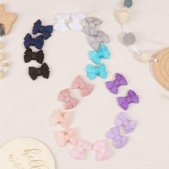 CÉLLOT 40pcs Baby Bows for Girls Mini Bow Snap Clip Baby Hair Clip Grosgrain Ribbon 1.3" Tiny Hair Bows Clips for Baby Girls Toddlers Infant Fine Thin Hair in Pairs